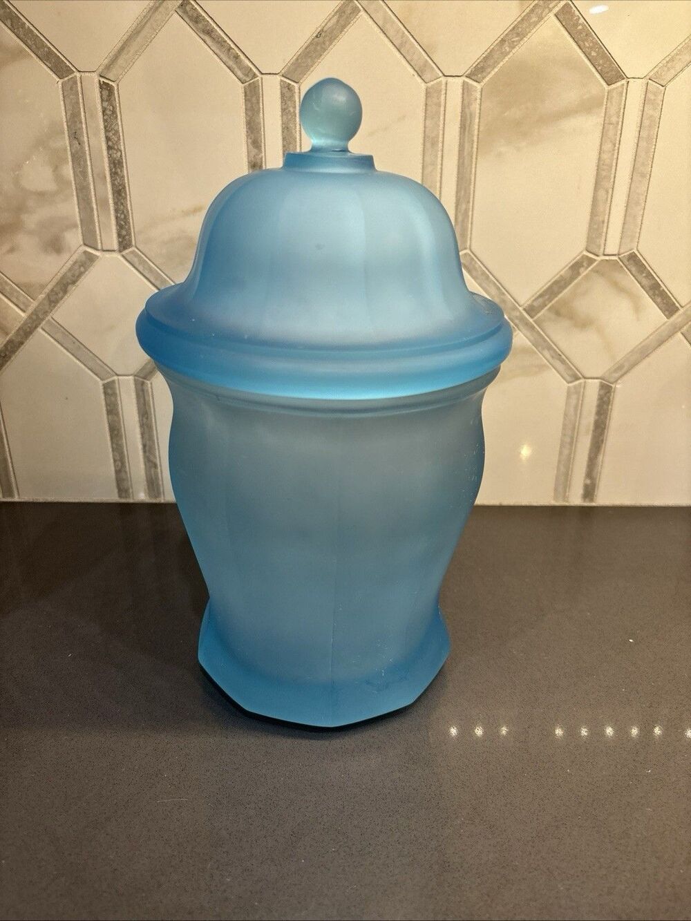 VTG Indiana Glass Tiara Exclusives Ice Blue Satin/Frosted Canister/Apothecary